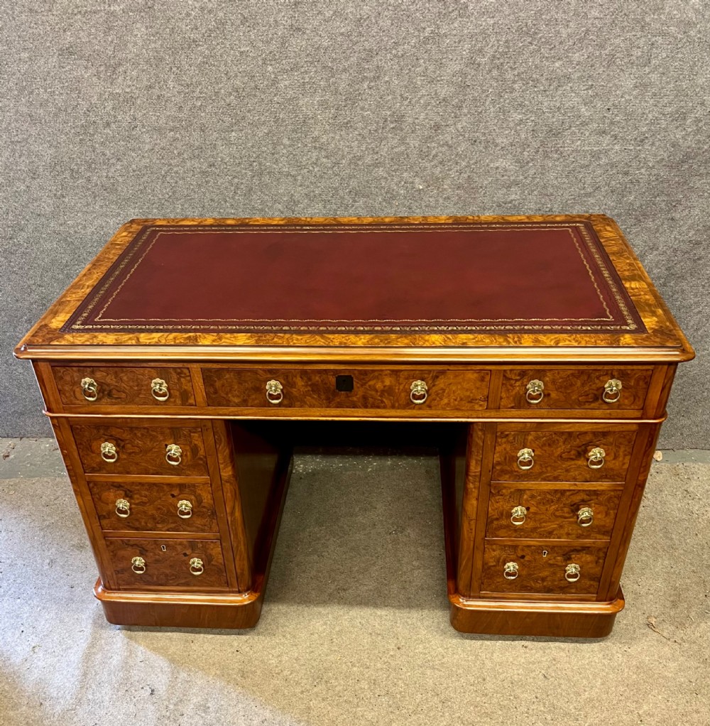 Superior Quality Burr Walnut Pedestal Desk View IV