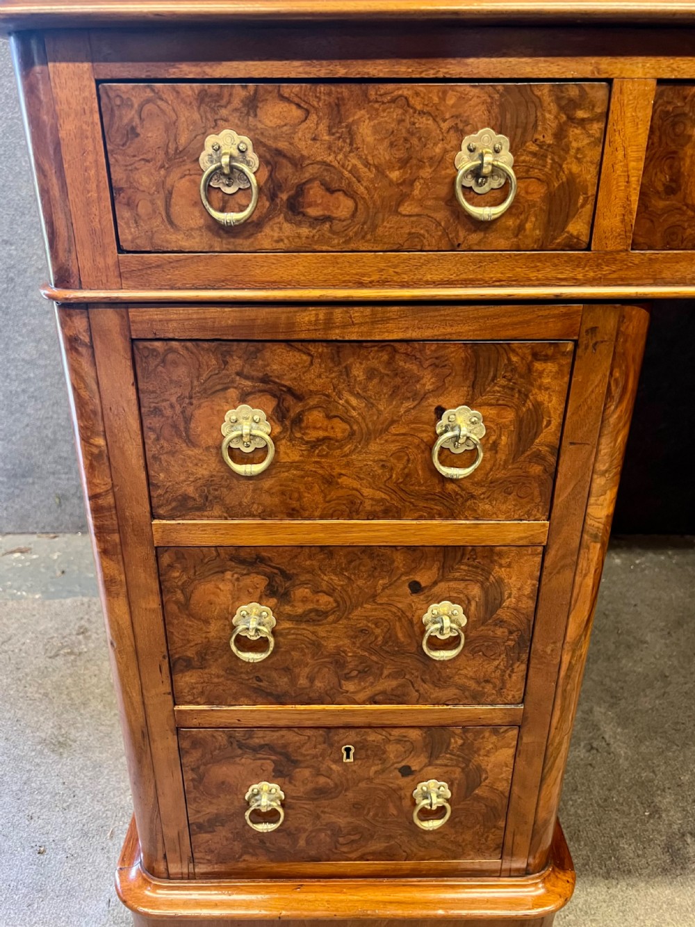 Superior Quality Burr Walnut Pedestal Desk View XI
