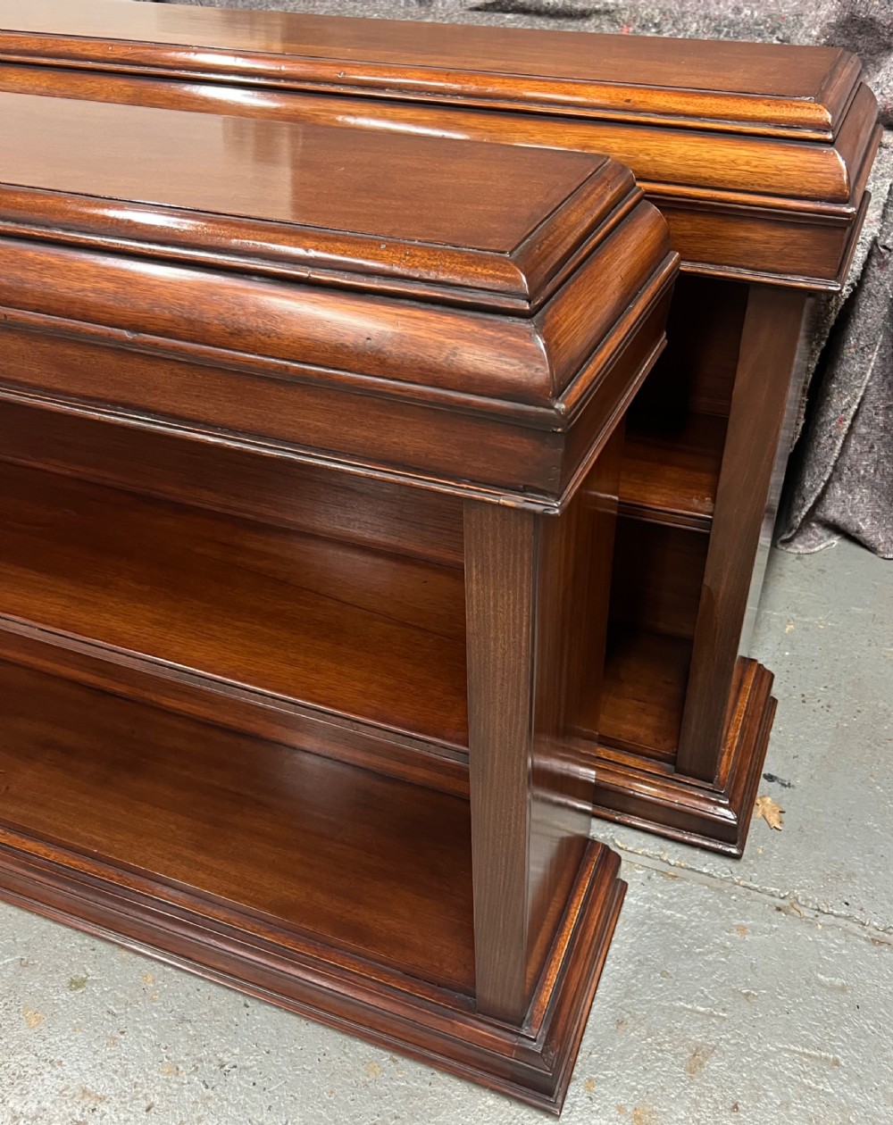 Large Pair of Edwardian Mahogany Open Bookcases View XIII