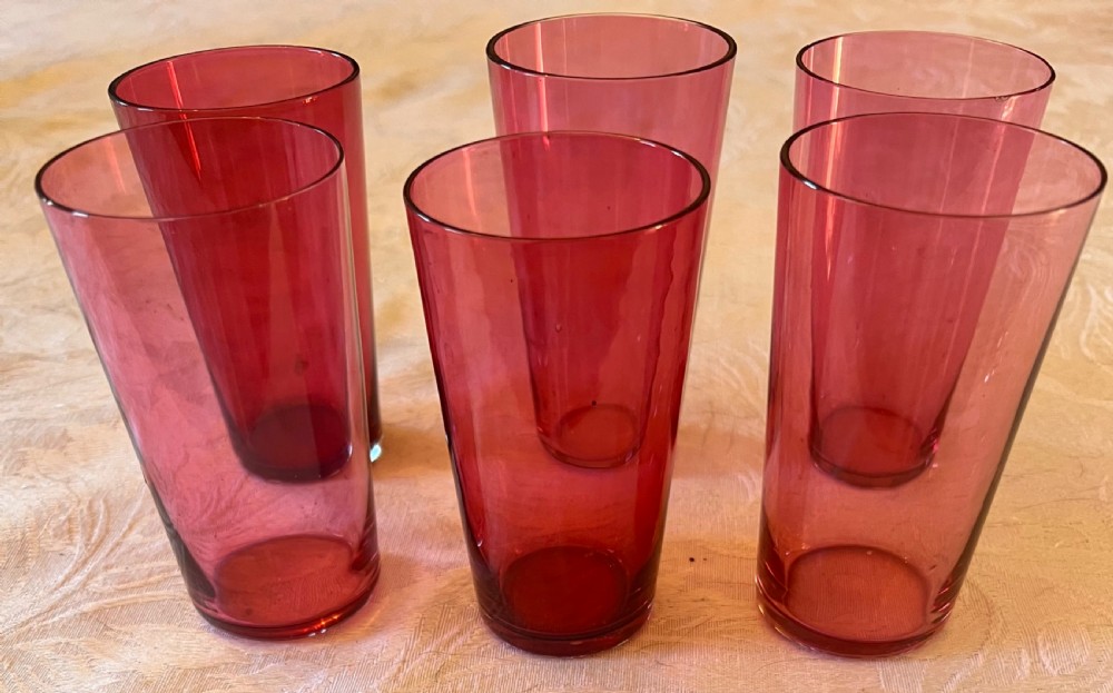 Antique Set of 6 Cranberry Glasses
