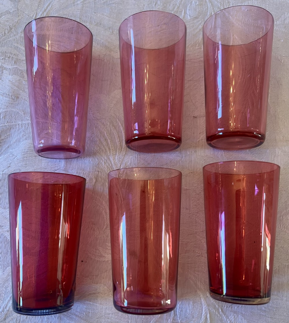 Antique Set of 6 Cranberry Glasses View III