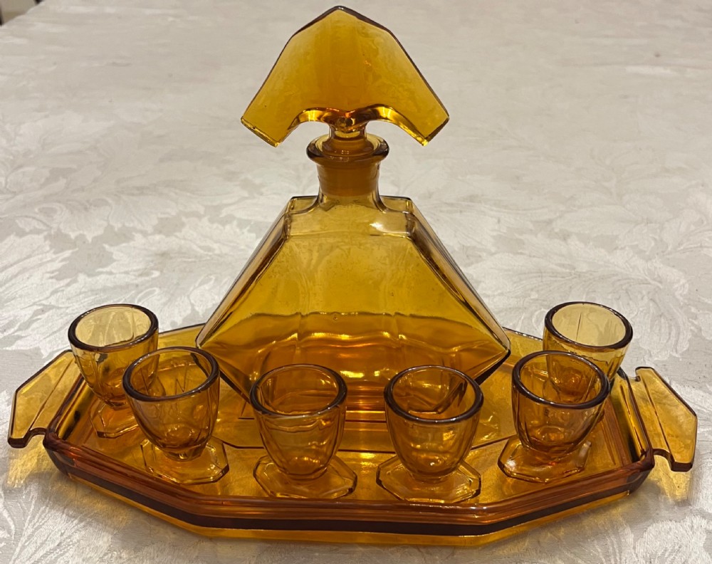 Art Deco Amber Glass Decanter Set View IX