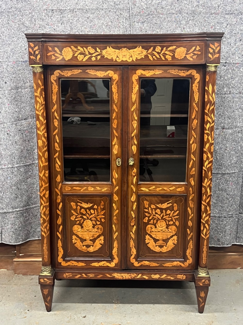 Stunning Dutch Marquetry Inlaid Bookcase