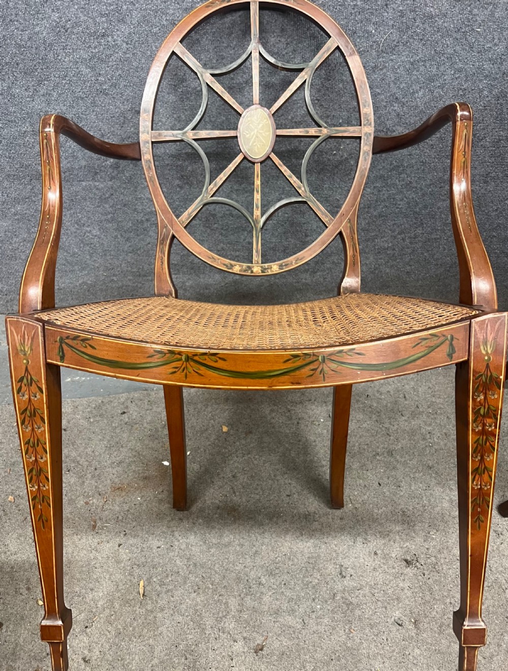 Antique Sheraton Revival Satinwood & Painted Chair View III