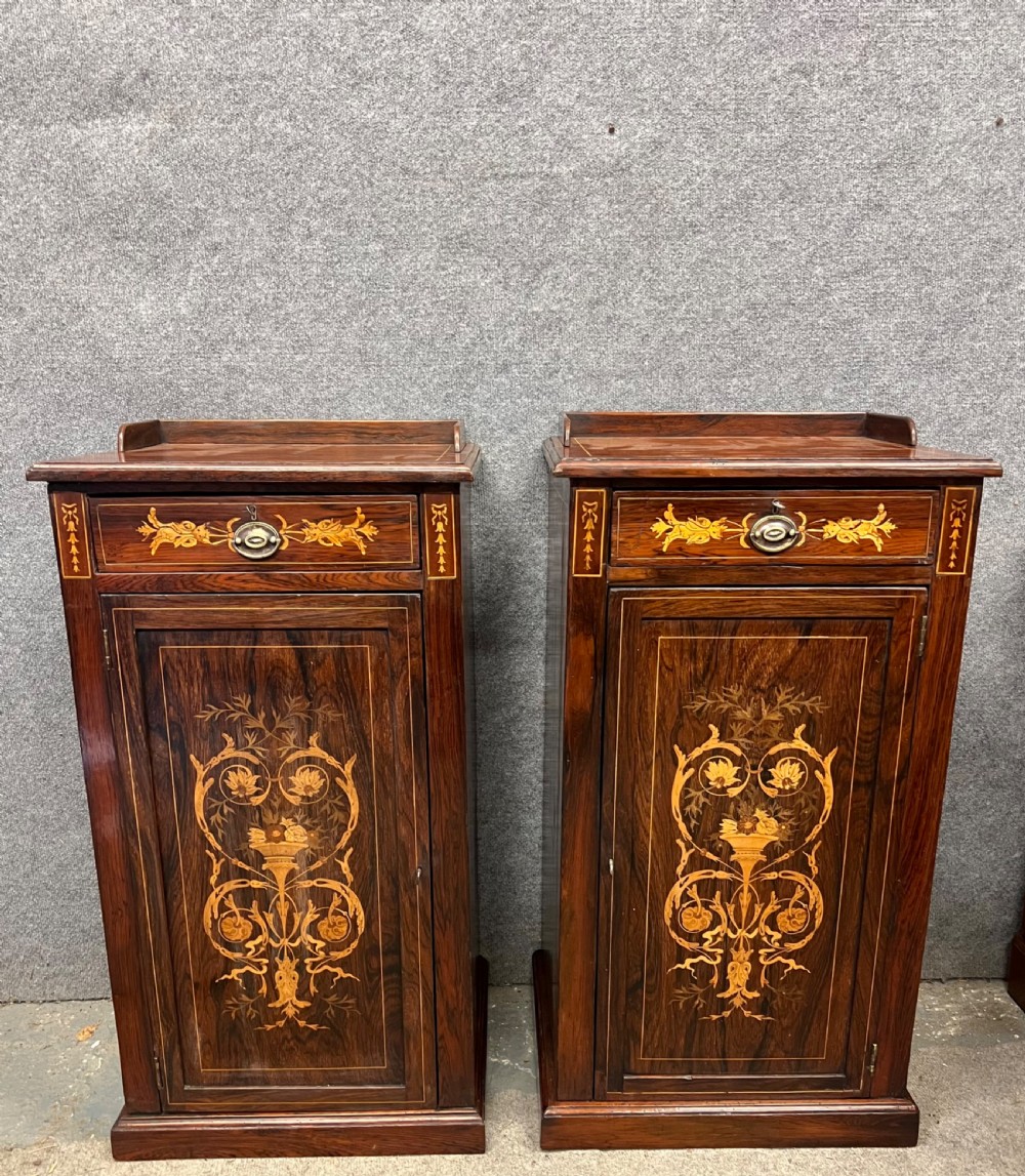 Pair of Edwardian inlaid Bedside Cabinets View II