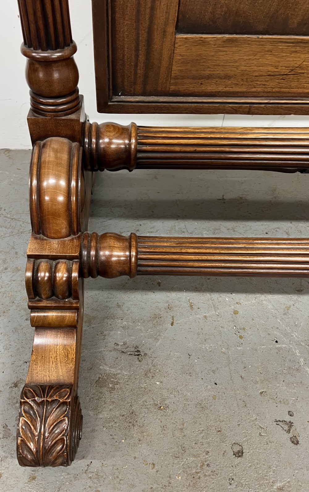 A full-length mahogany cheval dressing mirror featuring fluted upright columns, adjustable brass sconces, and carved scrolled feet. View IV