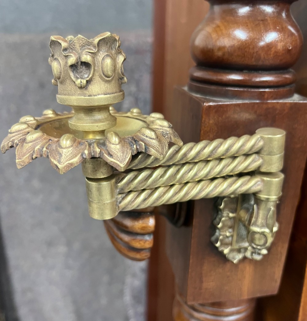 A full-length mahogany cheval dressing mirror featuring fluted upright columns, adjustable brass sconces, and carved scrolled feet. View XIII
