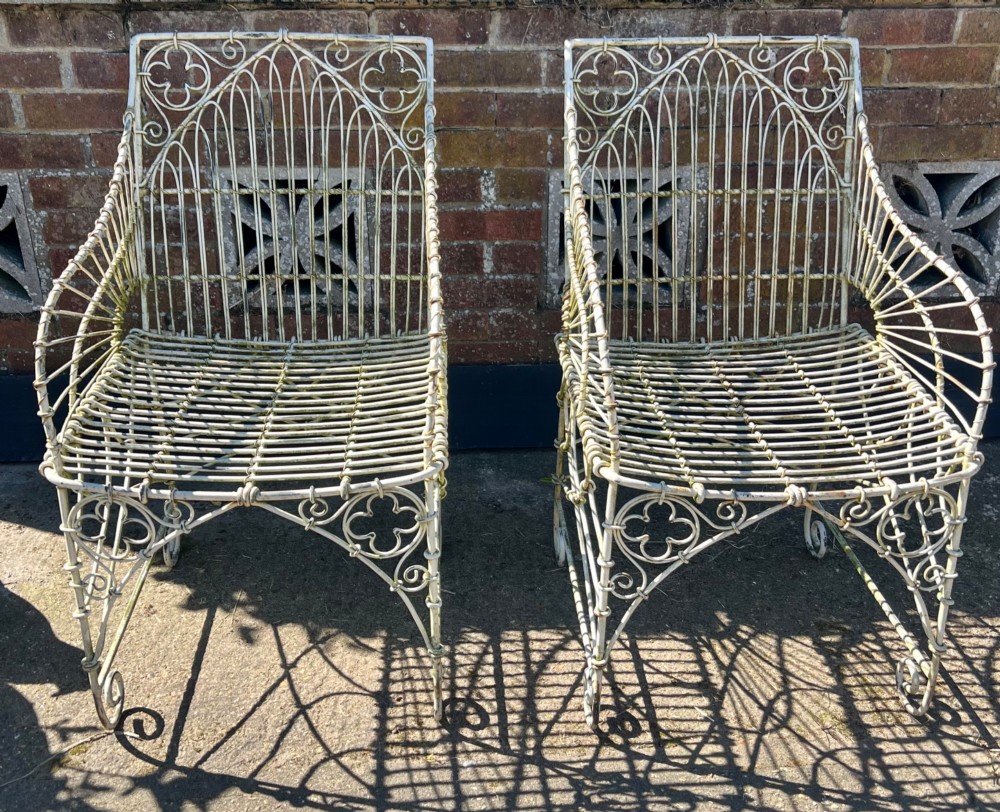 Pair of Gothic Style Iron Garden Chairs View II