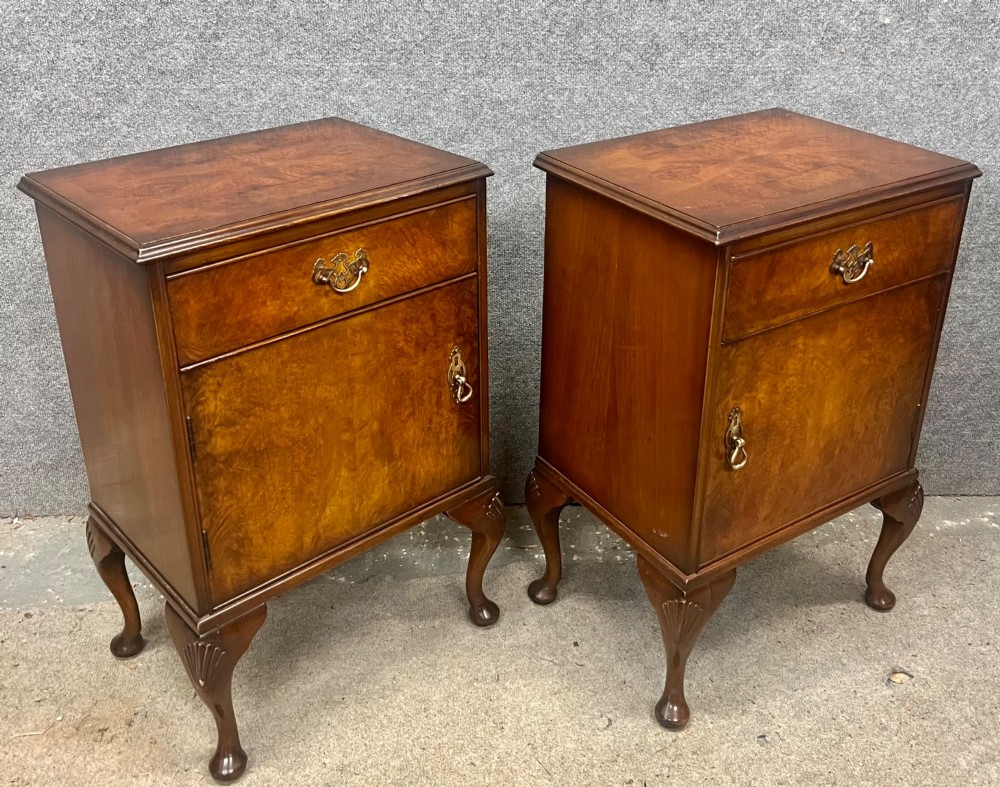 Pair of 1930's Burr Walnut Bedside Cabinets