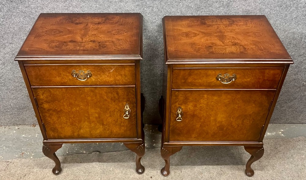 Pair of 1930's Burr Walnut Bedside Cabinets View II