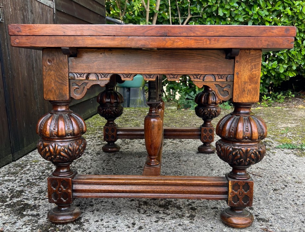 Superior Jacobean Style Extending Oak Refectory Table View IV