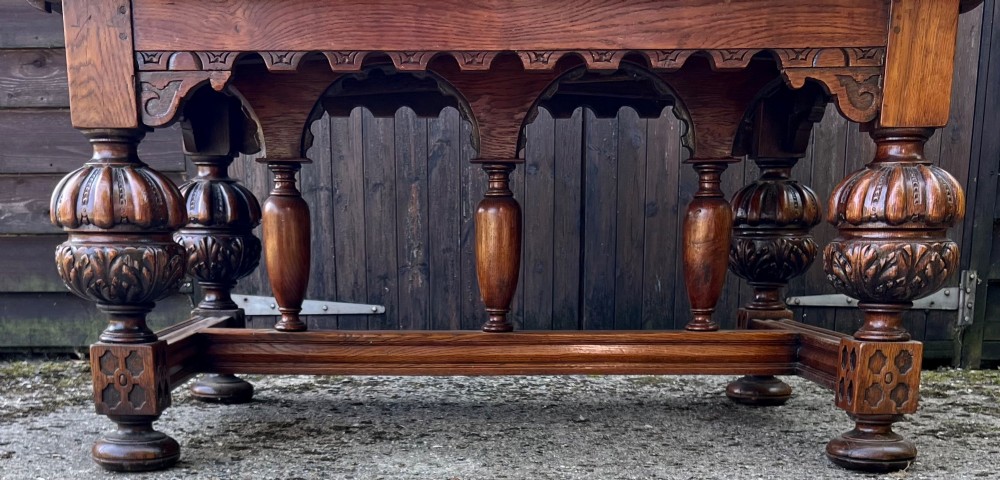 Superior Jacobean Style Extending Oak Refectory Table View VI