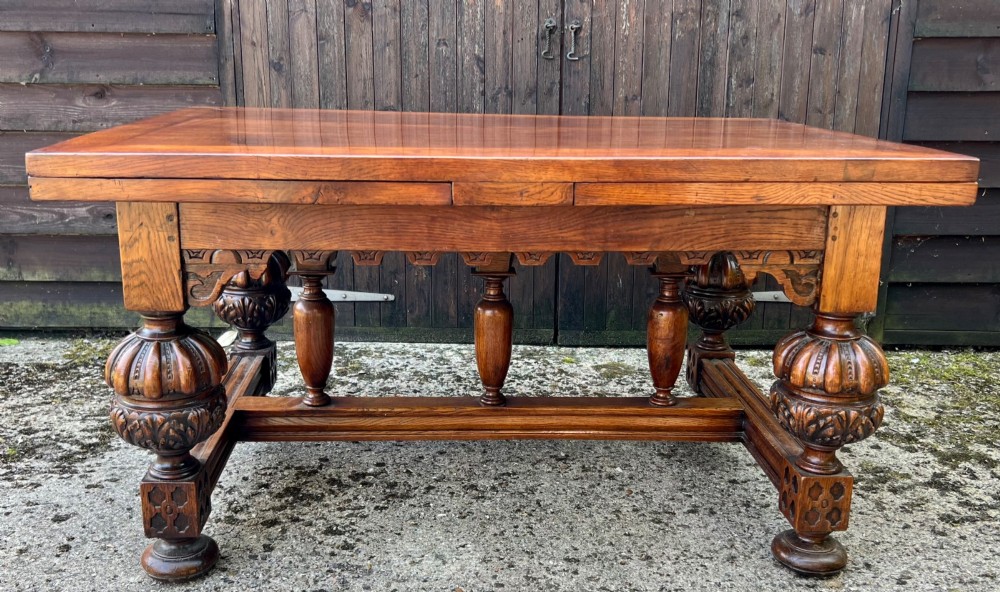 Superior Jacobean Style Extending Oak Refectory Table View IX