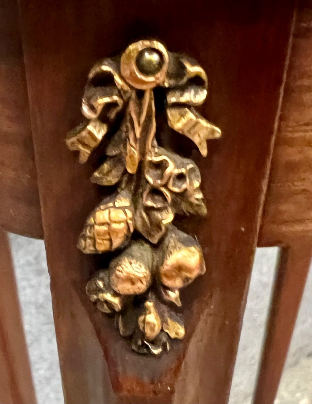 A tall mahogany kidney-shaped occasional table featuring slender cabriole legs, a beaded gilt bronze rim, and a central blue jasperware medallion framed in ormolu. View IV