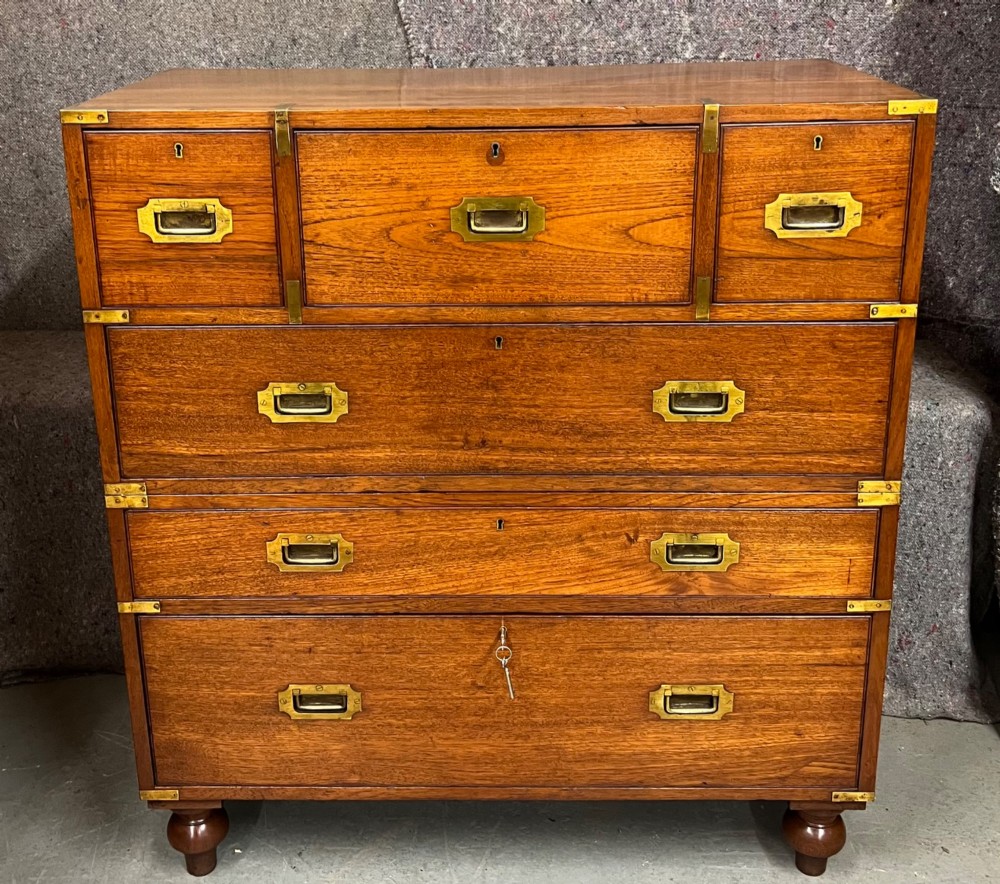 Very Good 19th.C. Teak Campaign Secretaire Chest View II