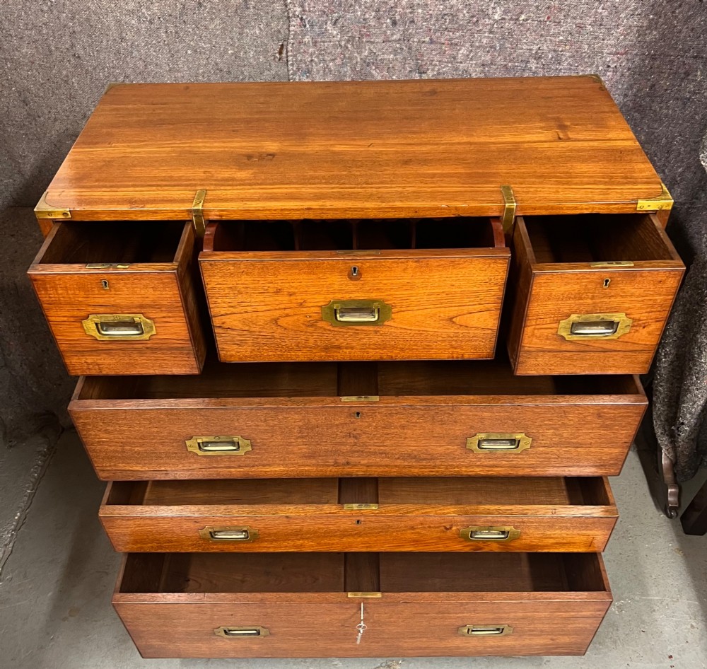 Very Good 19th.C. Teak Campaign Secretaire Chest View IV