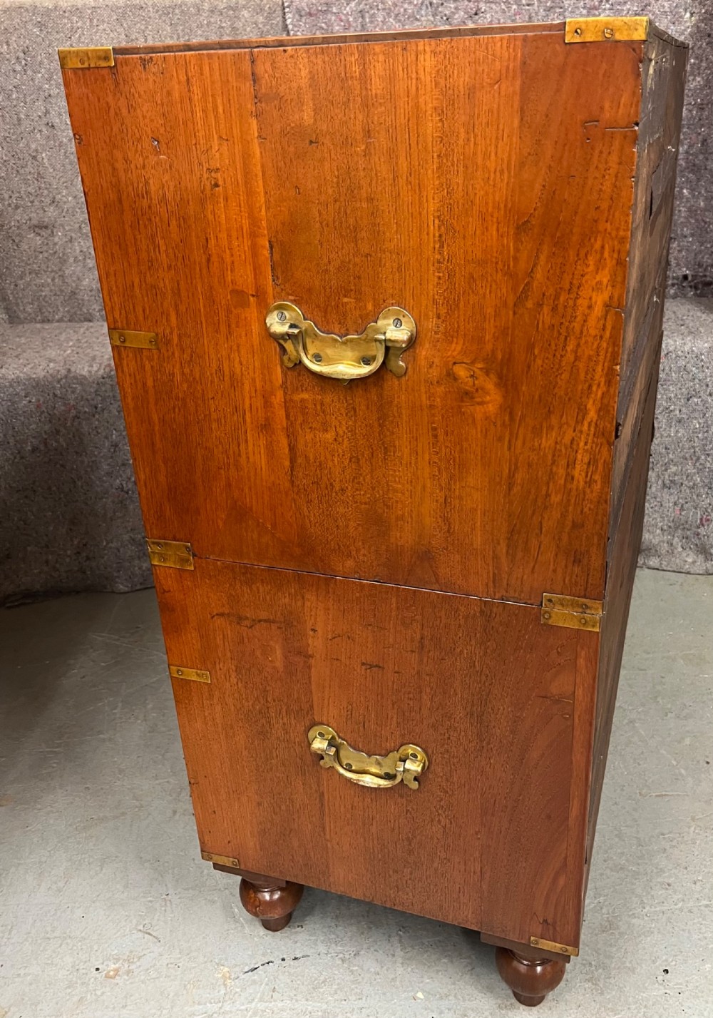 Very Good 19th.C. Teak Campaign Secretaire Chest View V