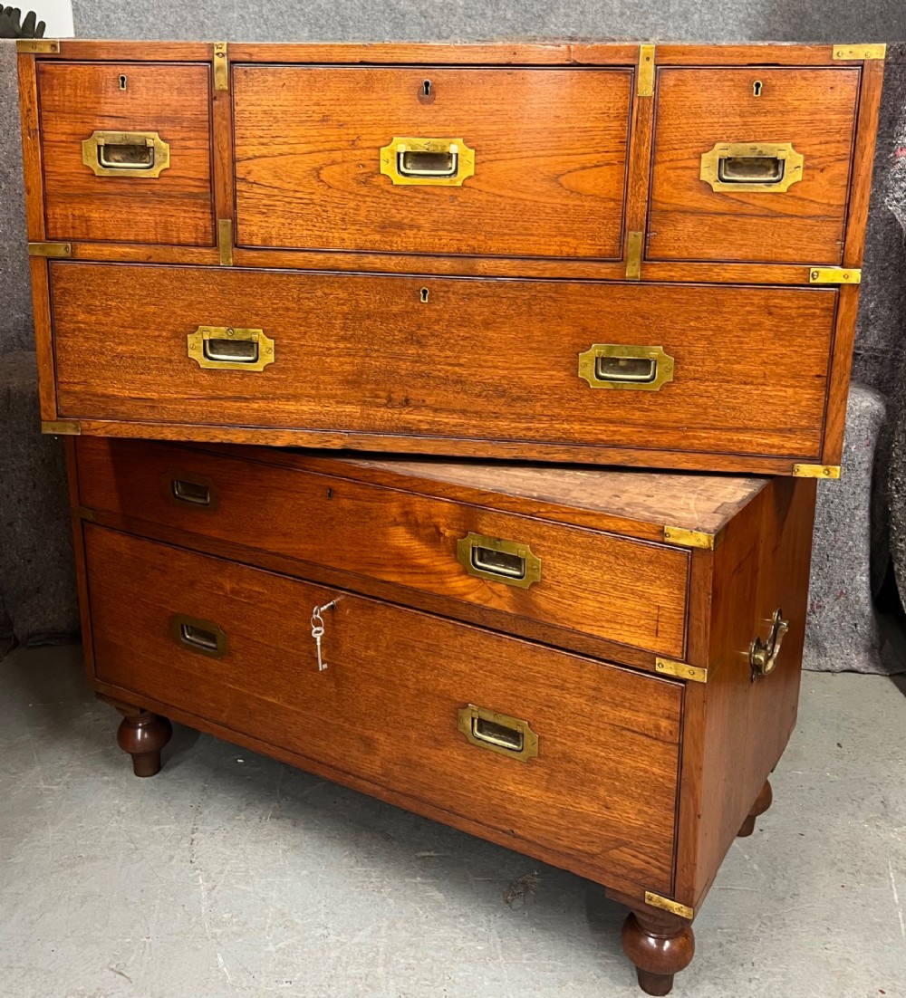 Very Good 19th.C. Teak Campaign Secretaire Chest View VII