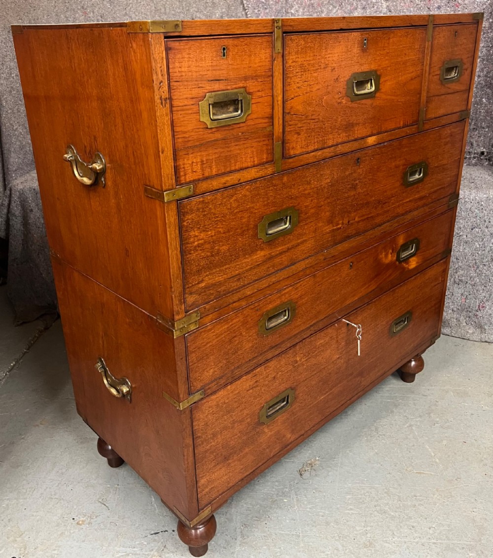 Very Good 19th.C. Teak Campaign Secretaire Chest View IX