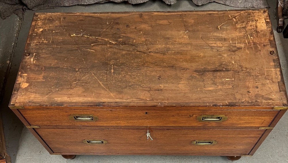 Very Good 19th.C. Teak Campaign Secretaire Chest View X