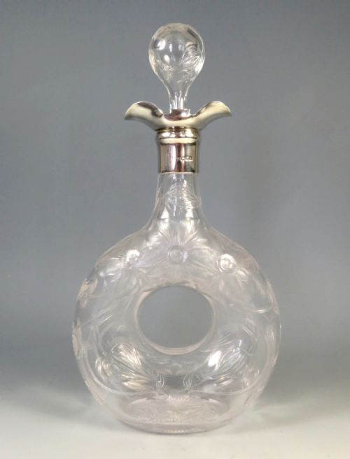stevens and williams rock crystal glass donut decanter 1904 - CATEGORY: ANTIQUE SILVER - DATED 1900