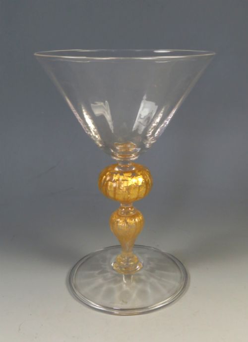 large whitefriars powell gold knop wine glass - CATEGORY: ANTIQUE GLASS - DATED 1900