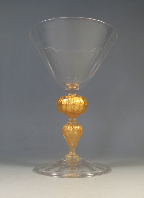 LARGE WHITEFRIARS POWELL GOLD KNOP WINE GLASS - ADDITIONAL PHOTO 2