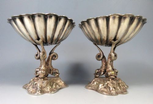 PAIR VICTORIAN SILVER PLATE SHELL DOLPHIN BON BON DISHES WILLIAM HUTTON - ADDITIONAL PHOTO 1