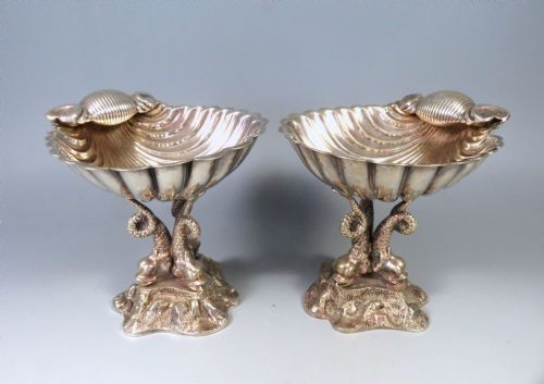 PAIR VICTORIAN SILVER PLATE SHELL DOLPHIN BON BON DISHES WILLIAM HUTTON - ADDITIONAL PHOTO 2