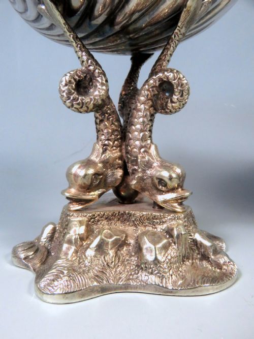 PAIR VICTORIAN SILVER PLATE SHELL DOLPHIN BON BON DISHES WILLIAM HUTTON - ADDITIONAL PHOTO 3