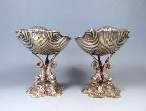 PAIR VICTORIAN SILVER PLATE SHELL DOLPHIN BON BON DISHES WILLIAM HUTTON - ADDITIONAL PHOTO 4