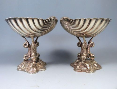 PAIR VICTORIAN SILVER PLATE SHELL DOLPHIN BON BON DISHES WILLIAM HUTTON - ADDITIONAL PHOTO 5