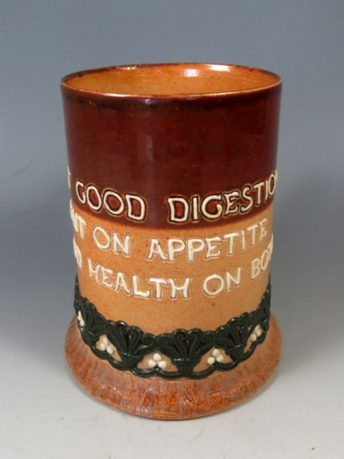 doulton lambeth salt glazed stoneware motto tankard - CATEGORY: ANTIQUE CERAMICS - DATED 1890