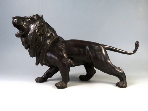 japanese antique bronze lion okimono genryusai seiya meiji period - CATEGORY: ANTIQUE SCULPTURES - DATED 1890