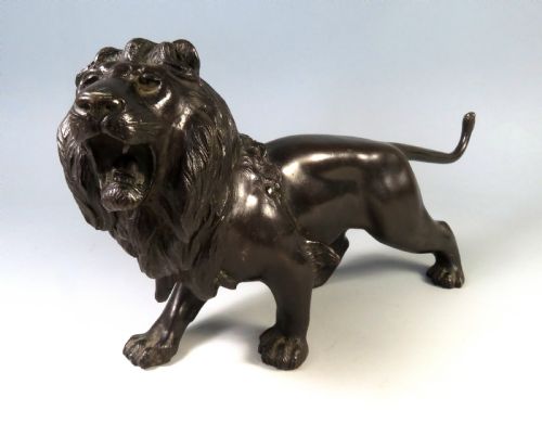 JAPANESE ANTIQUE BRONZE LION OKIMONO GENRYUSAI SEIYA MEIJI PERIOD - ADDITIONAL PHOTO 4