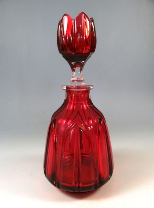 VICTORIAN CRANBERRY GLASS DECANTER WITH MIXING BOWL STOPPER - ADDITIONAL PHOTO 1