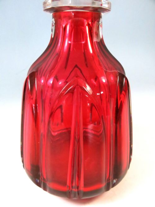 VICTORIAN CRANBERRY GLASS DECANTER WITH MIXING BOWL STOPPER - ADDITIONAL PHOTO 2