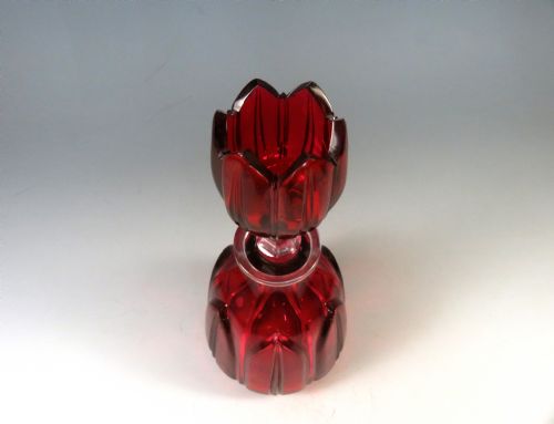 VICTORIAN CRANBERRY GLASS DECANTER WITH MIXING BOWL STOPPER - ADDITIONAL PHOTO 3