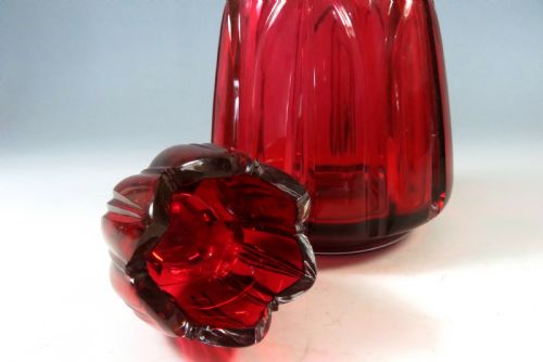 VICTORIAN CRANBERRY GLASS DECANTER WITH MIXING BOWL STOPPER - ADDITIONAL PHOTO 5