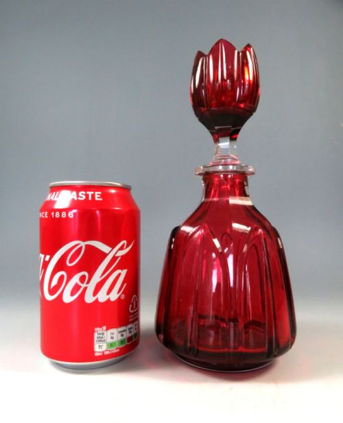 VICTORIAN CRANBERRY GLASS DECANTER WITH MIXING BOWL STOPPER - ADDITIONAL PHOTO 6