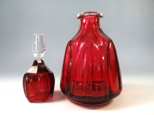 VICTORIAN CRANBERRY GLASS DECANTER WITH MIXING BOWL STOPPER - ADDITIONAL PHOTO 7