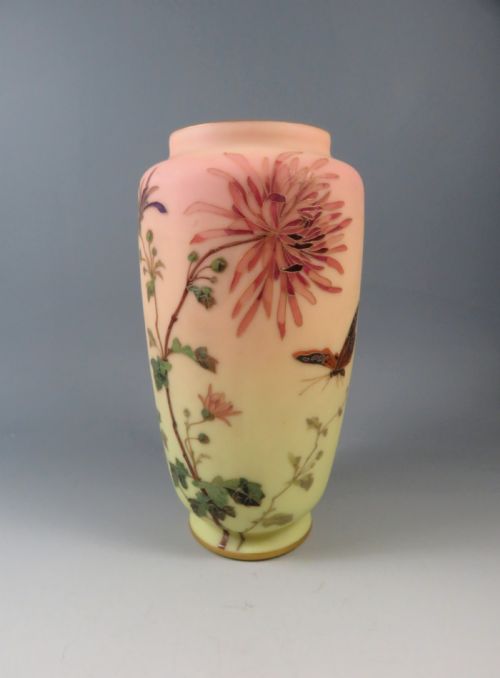 large thomas webb burmese hand painted uranium glass vase - CATEGORY: ANTIQUE GLASS - DATED 1880
