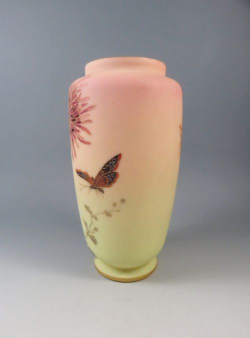 LARGE THOMAS WEBB BURMESE HAND PAINTED URANIUM GLASS VASE - ADDITIONAL PHOTO 1