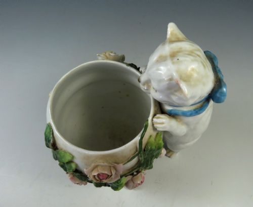 ANTIQUE SITZENDORF POT POURRI CAT AND FLOWERS - ADDITIONAL PHOTO 6