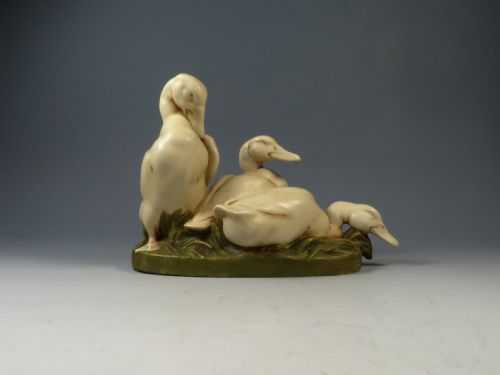 ANTIQUE BOHEMIAN PORCELAIN ROYAL DUX FIGURINE 3 DUCKS - ADDITIONAL PHOTO 1