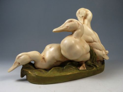ANTIQUE BOHEMIAN PORCELAIN ROYAL DUX FIGURINE 3 DUCKS - ADDITIONAL PHOTO 3