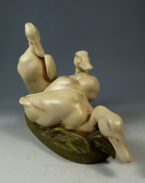 ANTIQUE BOHEMIAN PORCELAIN ROYAL DUX FIGURINE 3 DUCKS - ADDITIONAL PHOTO 5