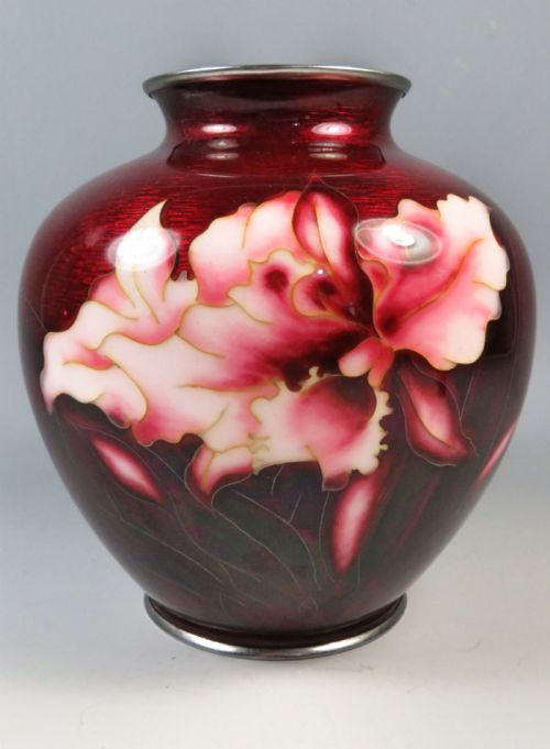 japanese ginbari cloisonne enamel iris vase ando co - CATEGORY: ANTIQUE METAL - DATED 1940