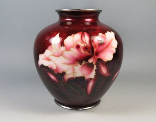 JAPANESE GINBARI CLOISONNE ENAMEL IRIS VASE ANDO CO - ADDITIONAL PHOTO 1