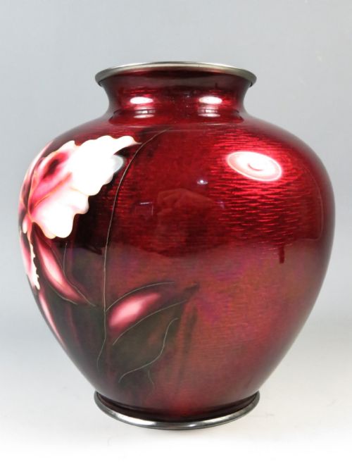 JAPANESE GINBARI CLOISONNE ENAMEL IRIS VASE ANDO CO - ADDITIONAL PHOTO 2